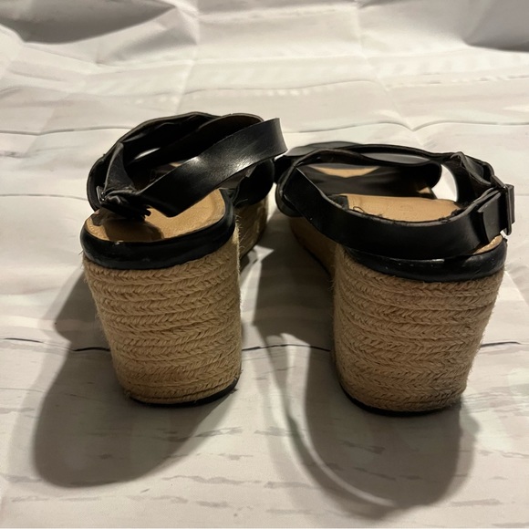Black Espadrille Platform Sandals / Wedge Heels, Very Slight Heel, Size 11.5 W - Picture 9 of 12